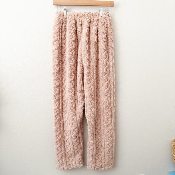 CHEIBEAR | Blush Light Pink Cableknit Style Fluffy Lounge Set Soft Plush | Large - Picture 8 of 11